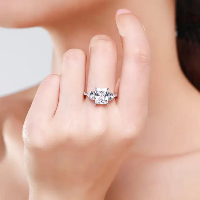Ailmay exquis luxe Rectangle 3ct AAAAA CZ bague 925 bagues en argent Sterling pour les femmes de fiançailles de mariage bijoux féminins fins