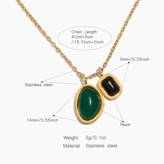 Collier à double pendentif en pierre précieuse émeraude et noire pour femmes