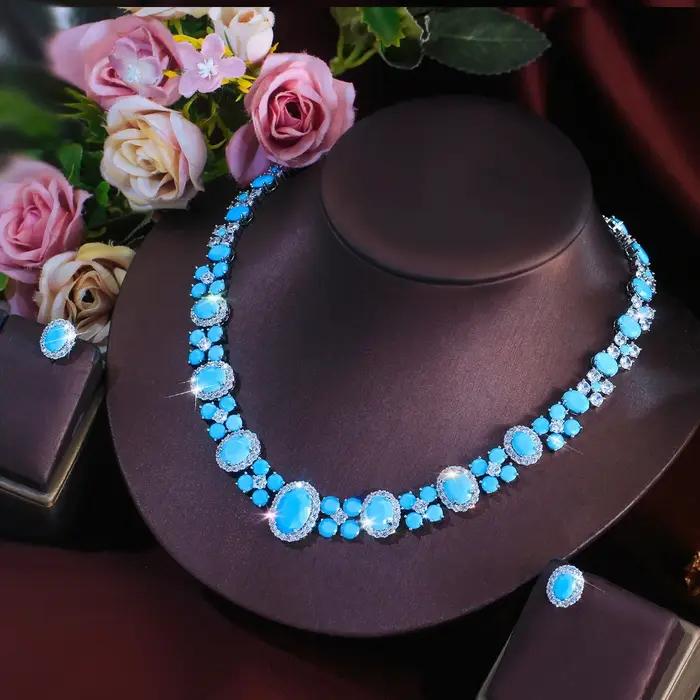 Ensemble de bijoux de mariée en turquoise ovale bleu clair brillant pour femmes occasions spéciales /* Add your CSS styling here */