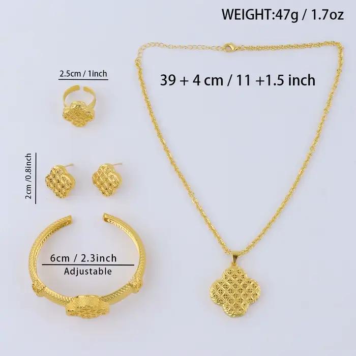 Dubaï plaqué or boucles d'oreilles collier bracelet bague ensembles pour femmes inde luxe fleur forme