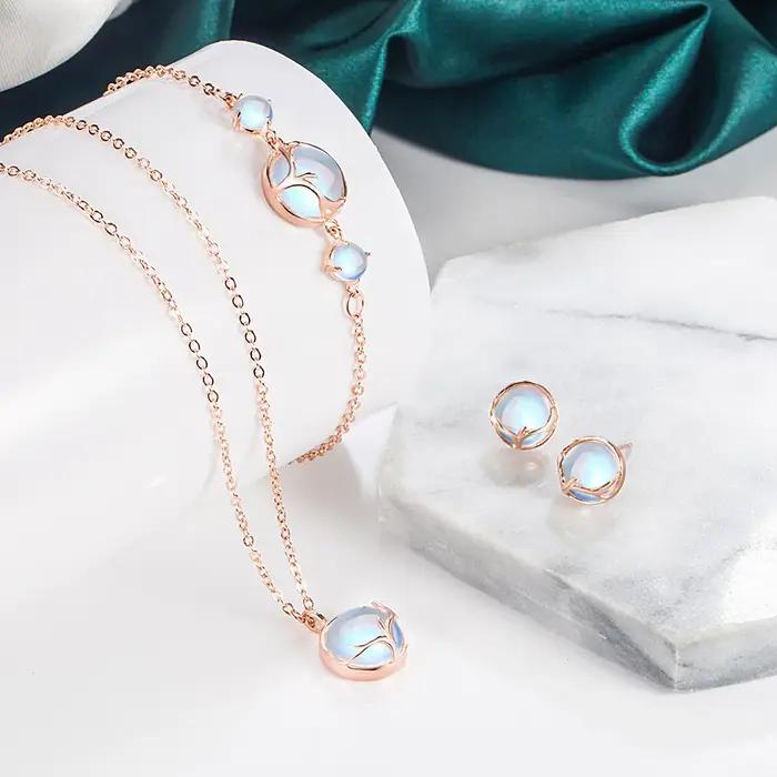 SAIYE 925 ensembles de bijoux en argent Sterling rond bois cristal boucles d'oreilles Bracelets collier élégant noël pour les femmes