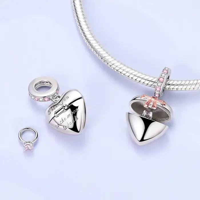 Bague en diamant pour la fête des mères, boîte-cadeau ouvrable, breloques, perles adaptées au Bracelet et au collier, bijoux d'anniversaire pour femmes, cadeau pour filles, 2025
