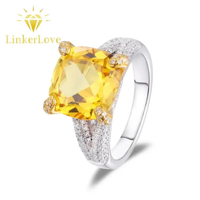 Bague de fiançailles LinkerLove en argent S925 avec saphir jaune 8 carats pour femme