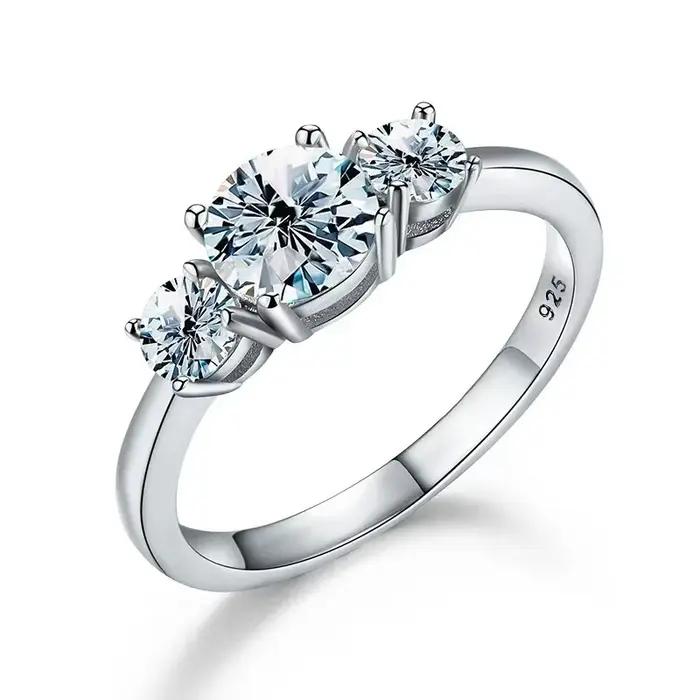 GRA – bague ronde en diamant Moissanite véritable pour femmes, 1,6 ct, en argent Sterling 925, pour