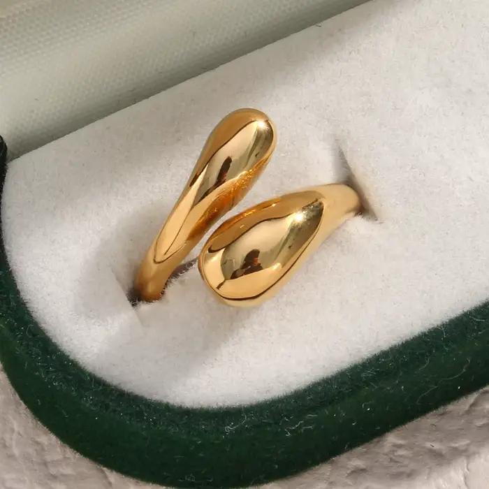 E.B.belle – bague serpent réglable en acier inoxydable poli fin plaqué or 18 carats pour femme, bague en or brillant pour fête