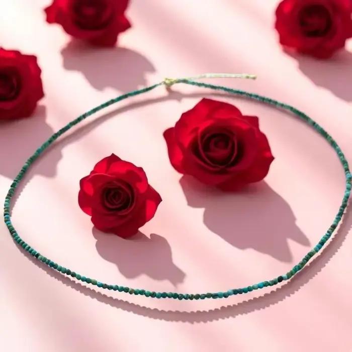 Collier Turquoise naturel 2mm rond pendentif artisanal chaîne en os de luxe cadeau pour femme occasions spéciales