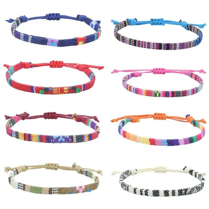 Bracelets de cheville en tissu tissé pour femmes et hommes, corde tressée à la main, nœud de plage, tissage ethnique Boho, breloque réglable