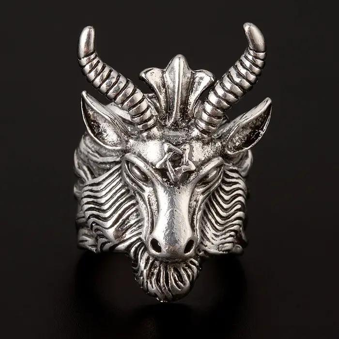 Anneau Rétro Sigil de Baphomet Punk Gothique Rock Hip Hop Accessoire Motard Cadeau Occasions Spéciales