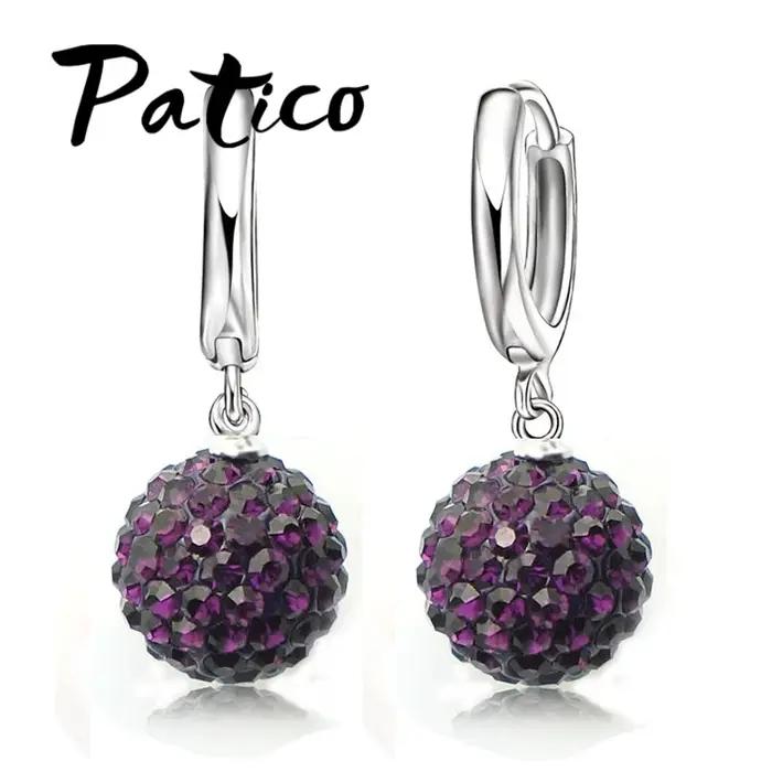 Livraison gratuite rapide argent Sterling 925 pavé autrichien Disco boule cerceau levier arrière boucle d'oreille femme bijoux Multi couleurs