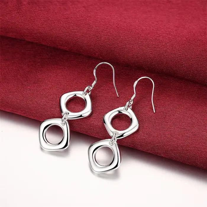 DOTEFFIL 925 en argent Sterling rond carré collier boucle d'oreille ensemble pour femme mariage fiançailles fête mode charme bijoux