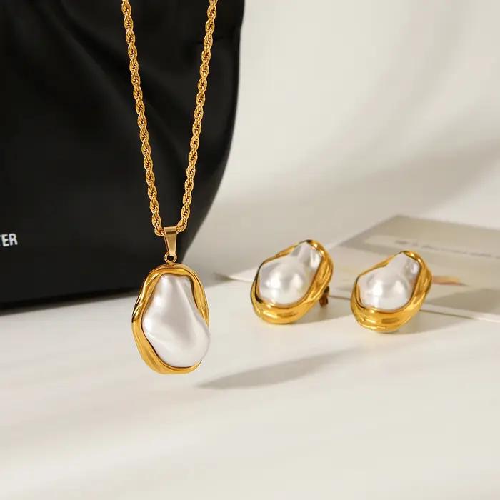 Collier en acier inoxydable avec pendentif en résine brillante imitation perles pour femmes style minimaliste y2k cadeau occasionnels