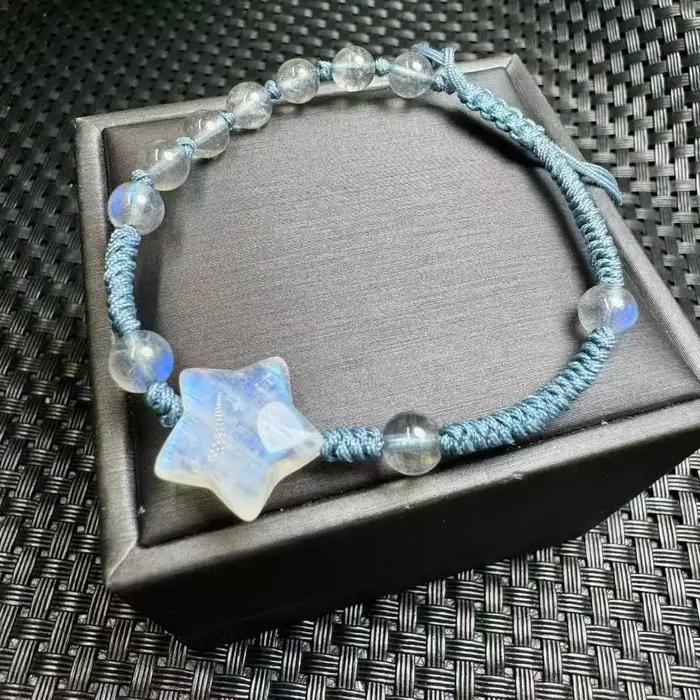 Unité un Bracelet bonne vente pierre de lune naturelle cristal lune/étoile à cinq branches Bracelet