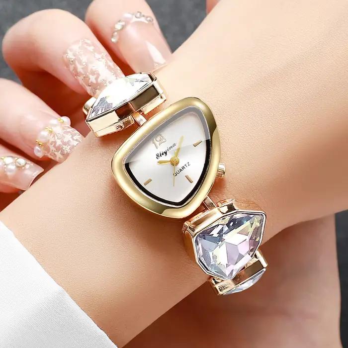 Ensemble de bijoux élégants pour femmes, 5 pièces, montre, bracelet en diamant, collier de perles, boucles d'oreilles, bague, accessoires, cadeaux (sans boîte)