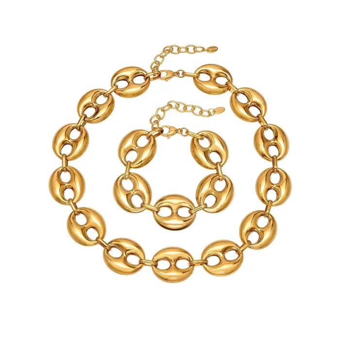Ensemble de collier et bracelet en acier inoxydable plaqué or pour femmes occasions spéciales