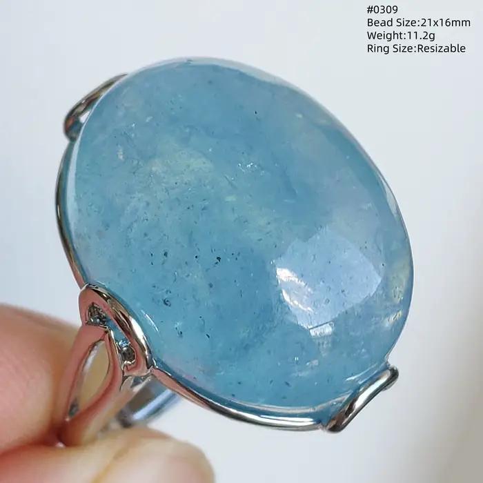 Bague aigue-marine bleue naturelle, anneau réglable ovale en argent Sterling 925, perle transparente 16x12mm, bijoux AAAAAA