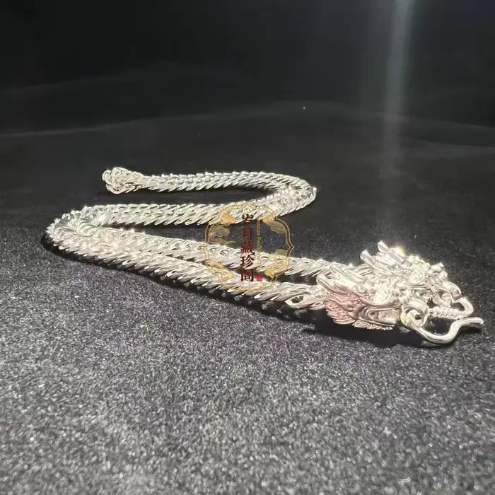 Collier tibétain en argent fin avec tête de dragon, bijoux nobles et solides, cadeau de mariage de luxe pour hommes et femmes