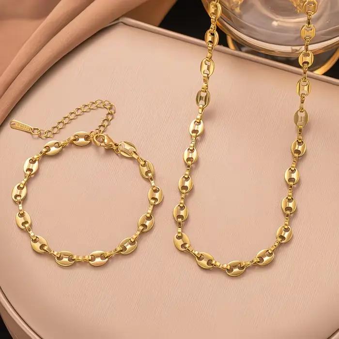 Ensemble collier et bracelet tendance pour homme et femme, couleur or, perles en forme de grains de