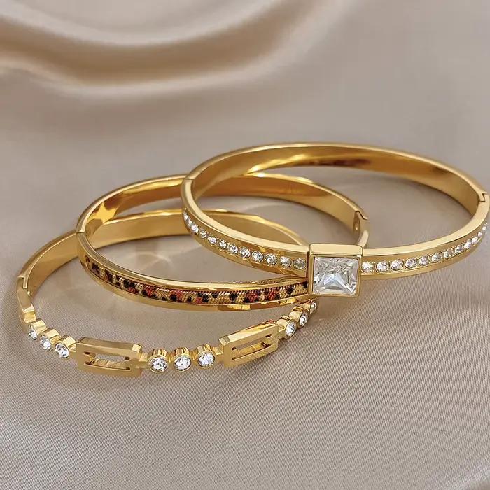 Bracelet fin à imprimé léopard tendance Greatera, style luxe léger, zirconium blanc carré, bracelet pour femmes, cadeaux Europe Amérique