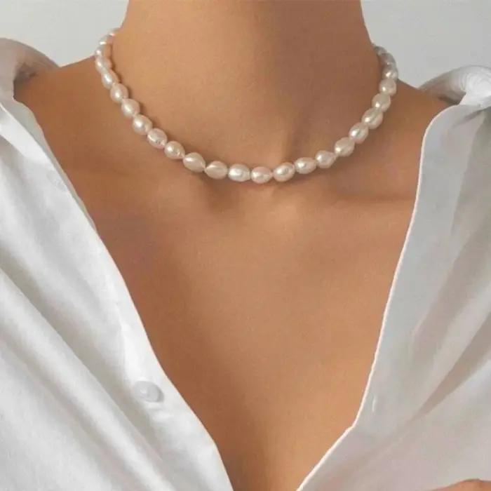 Collier ras du cou en perles baroques véritables de 8 à 9mm