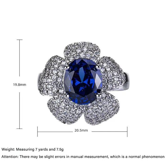 Bague Camélia Saphir en Argent Sterling Incrustée de Cristal Bleu Élégante pour Femmes Occasions Spéciales Cadeau de Mariage