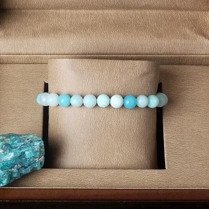 Bracelet de perles d'Amazonite original en pierre naturelle corde extensible pour femmes et hommes bijou de soulagement de la douleur fait à la main tracker de fitness sommeil et humeur