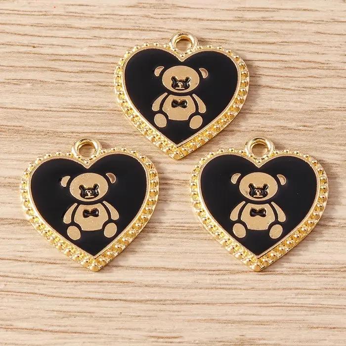 Breloques Cœur d'Ours Adorables en Émail Couleur Or Alliage de Zinc pour Créations DIY Bijoux Femme Occasions Spéciales