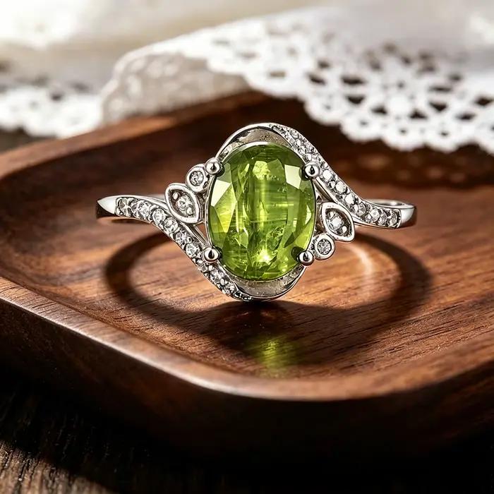 Bague en argent sterling 925 sertie de péridot naturel pour femmes, occasion spéciale, cadeau romantique, style classique