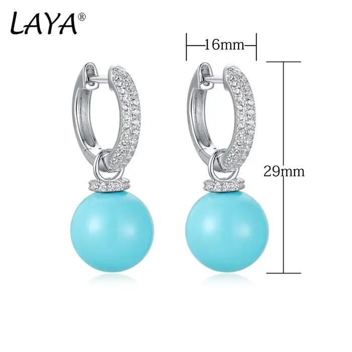 LAYA nouvelle mode Turquoise boucles d'oreilles Zircon 100% 925 argent Sterling