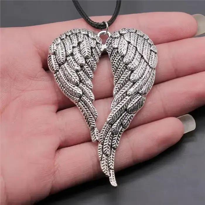 Collier vintage rétro unisex avec pendentif ailes d'ange en cuir noir pour femmes occassions spéciales