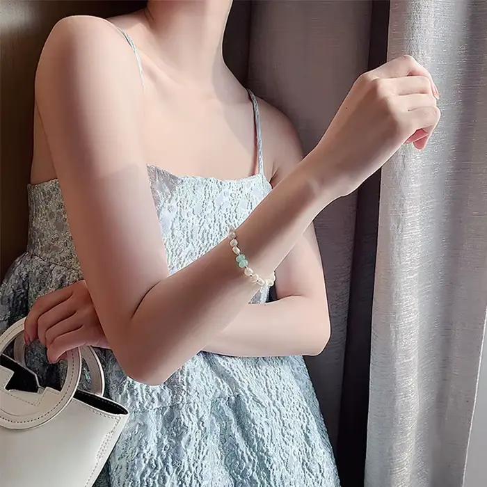 Promotion bijoux pour femmes 14K or rempli naturel perle d'eau douce et pierre de Jade dames bracelet à breloques cadeaux ne se décolore pas