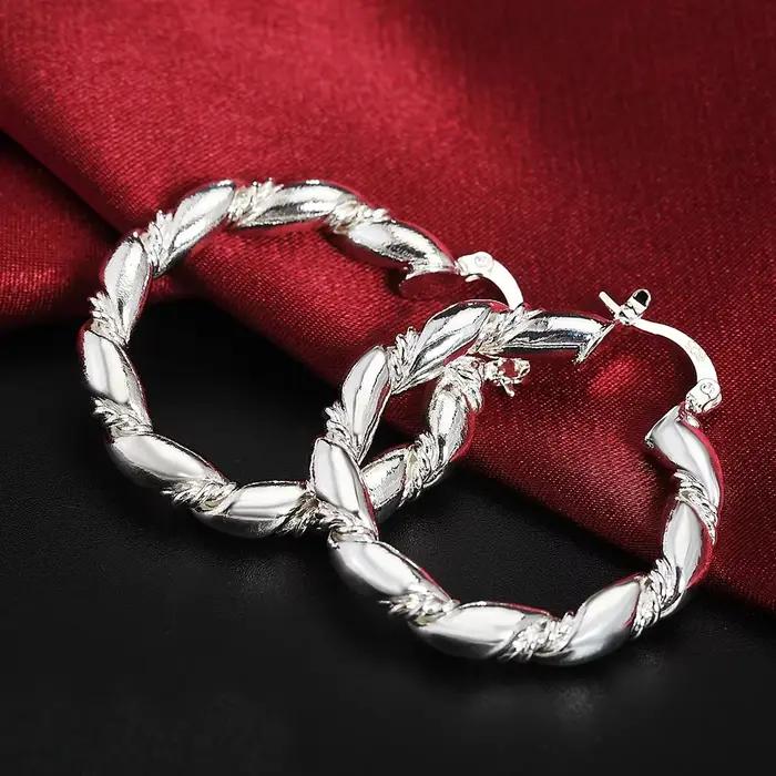 Boucles d'oreilles rondes en argent Sterling 925 pour femmes, corde en or 18 carats, 4cm, accessoire