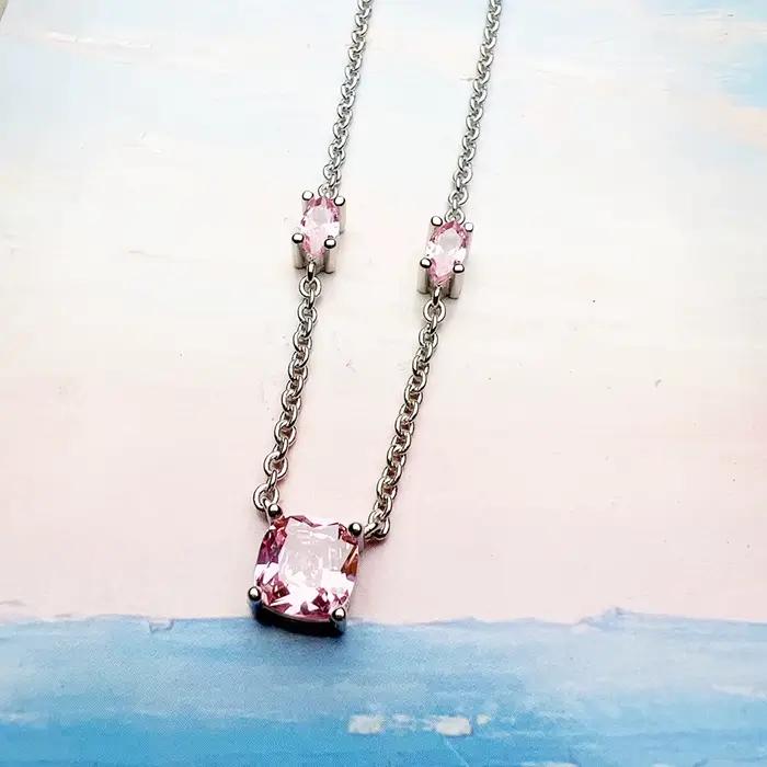 Ensemble de bijoux collier et boucles d'oreilles en pierre rose, tout nouveau cadeau romantique en argent Sterling 925 pour femmes, printemps