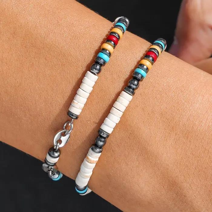 Collier de perles d'hématite pour femmes et hommes, Vintage, perles de riz multicolores, ras de cou, Bracelet, bijoux faits à la main