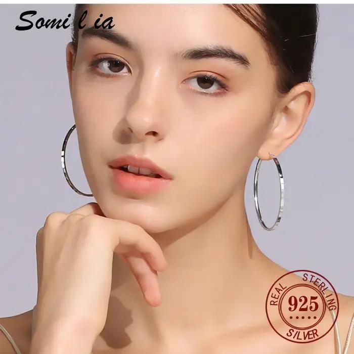 Boucles d'oreilles créoles en argent 925 élégantes pour femmes style classique mariage anniversaire cadeau