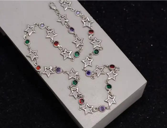 Nouveauté élégant coloré cristal étoile Thai argent dames ensembles de bijoux pour femmes collier Bracelet cadeaux du nouvel an
