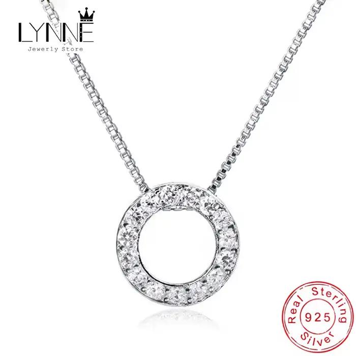Colliers avec pendentif rond en argent Sterling 925 et Zircon pour femmes, bijoux fins, Semi-strass, Simple, cercle brillant, chaîne de clavicule