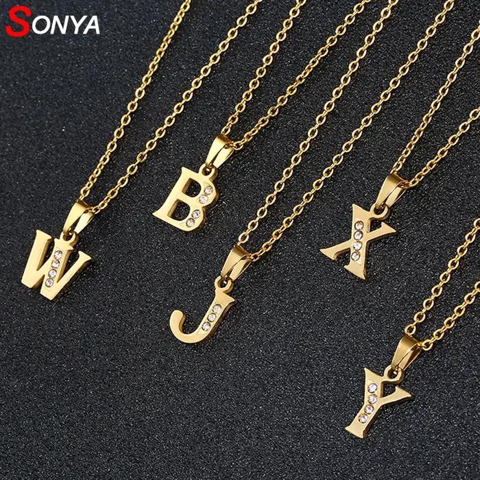 SONYA acier inoxydable 26 lettres collier Initial pour femmes Alphabet colliers pendentifs amis fami