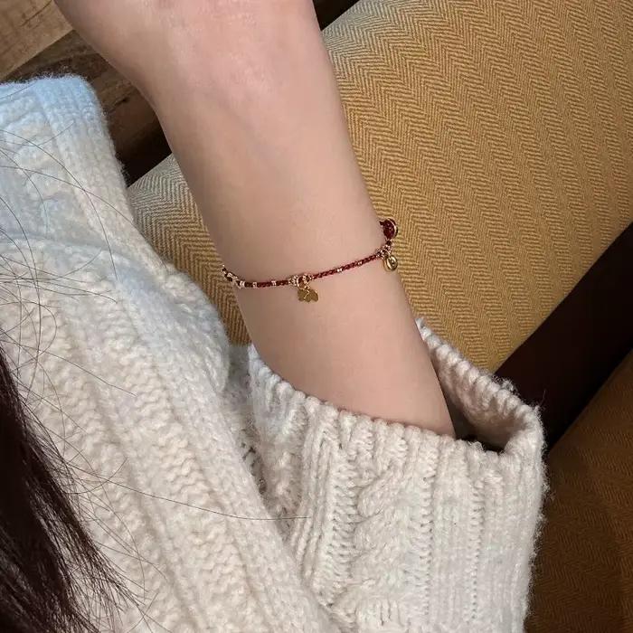 Bracelet en or antique artisanal perles exquises corde tressée rouge pour femmes engagement vintage classique