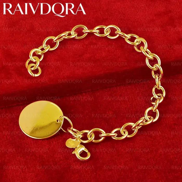 Bracelet chaîne à disques plaqué or 18 carats pour femmes et hommes