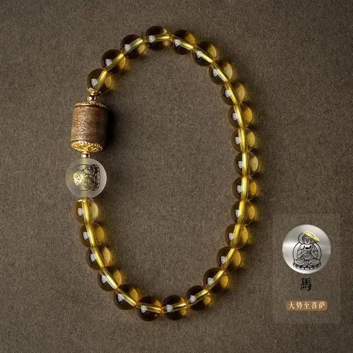 Bracelet bouddha du zodiaque Citrine brésilienne naturelle pour hommes et femmes, très Transparent avec cire de miel et chaîne à main en bois d'encens