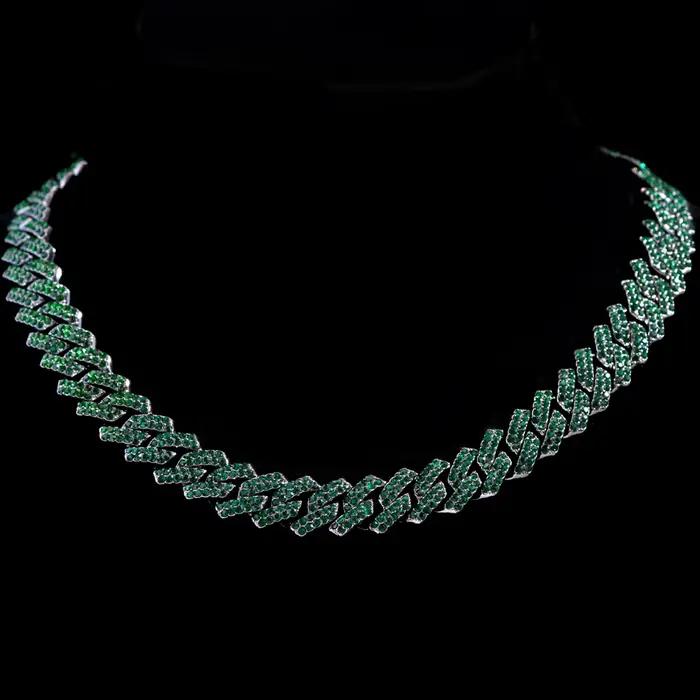 Collier chaîne cubaine pour hommes et femmes, chaîne à maillons sertie de strass verts, bijoux hip-h