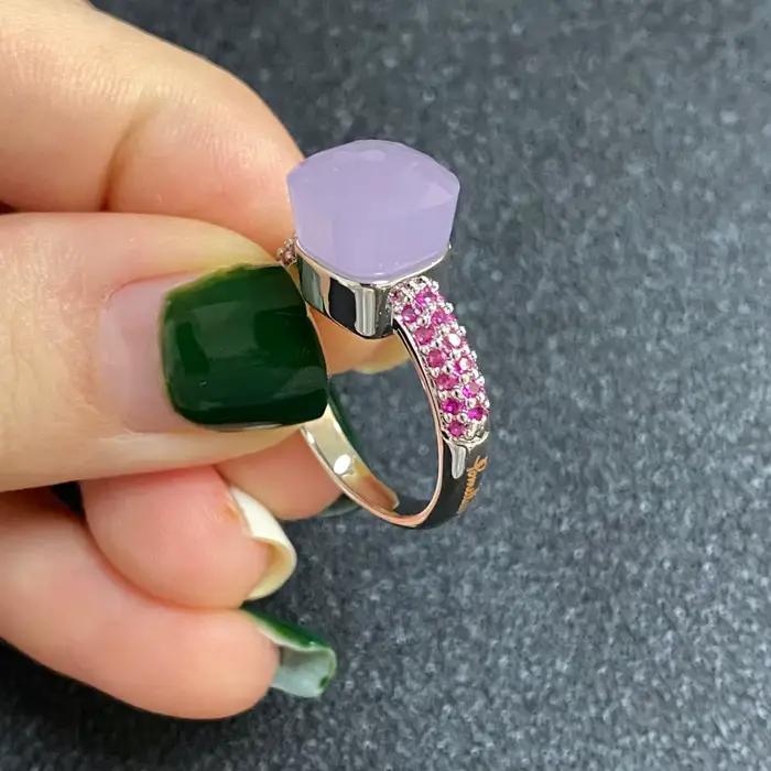Bague en cristal violet pour femme, incrustation, bijoux plaqués platine, bonbons, document doux, classique