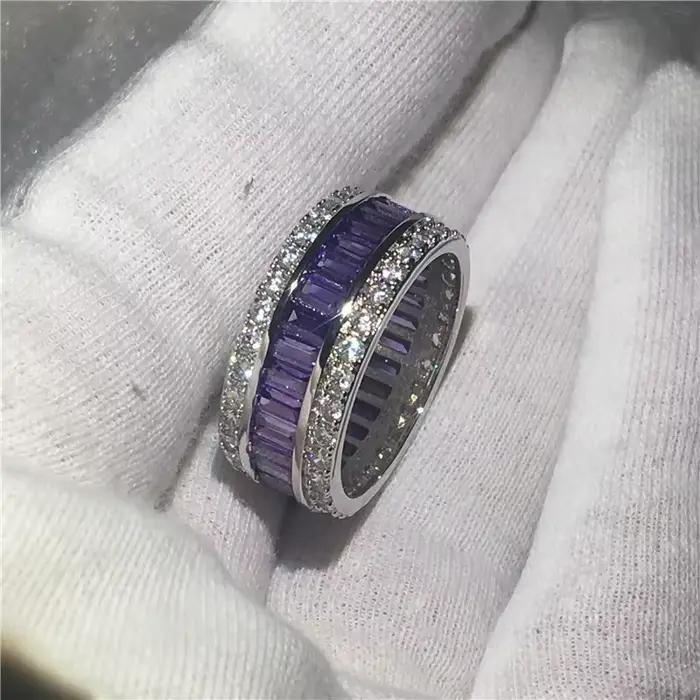 Bague de fiançailles et de mariage en or blanc 14 carats pour hommes et femmes