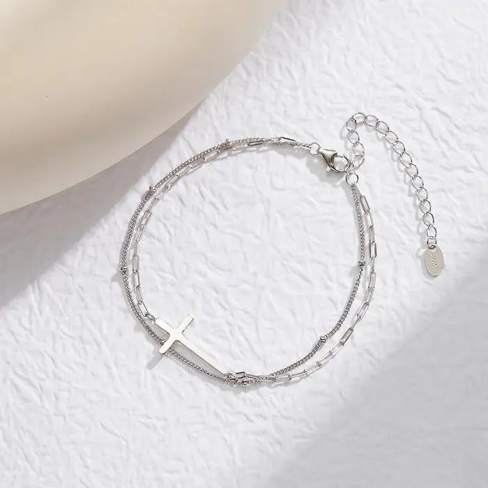 Bracelets de Tennis S925 Bracelet croisé chaîne plaquée or 14 carats réglable multicouches pour femmes