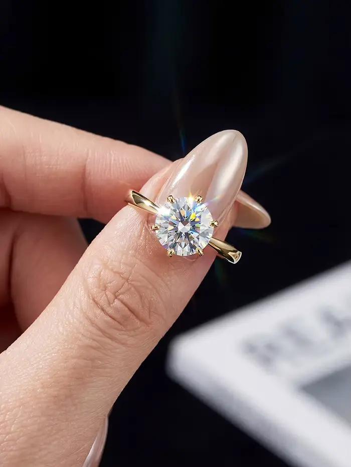 Bague en moissanite véritable ronde argent sterling 925 bijou de mariage élégant pour femme occasions spéciales