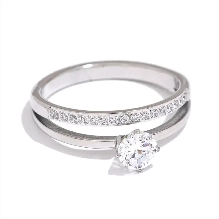 Bague en acier inoxydable Yhpup avec zircone cubique brillante et placage d'or véritable pour femmes occasions spéciales romantiques exquises