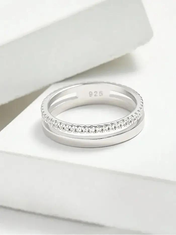 Bague ronde à double couche en diamant Moissanite véritable pour femmes, en argent Sterling 925, bijoux fins de luxe pour fiançailles et mariage