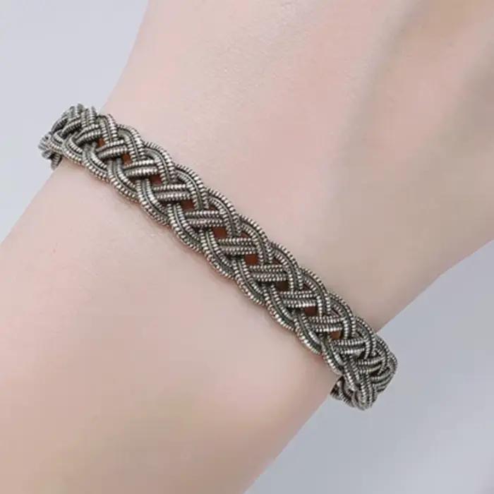 PANJBJ – bracelet tissé en argent Sterling 925 pour femmes, ajouré rétro Punk Ins, mode tendance, bijoux cadeau, livraison directe