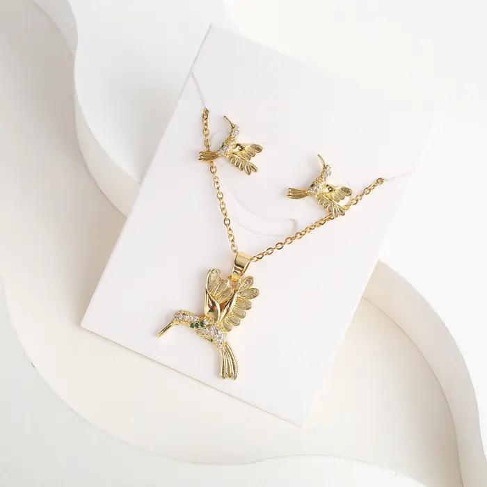 6 couleurs nouvelle mode diamants colibri pendentif collier boucle d'oreille ensemble breloques dame