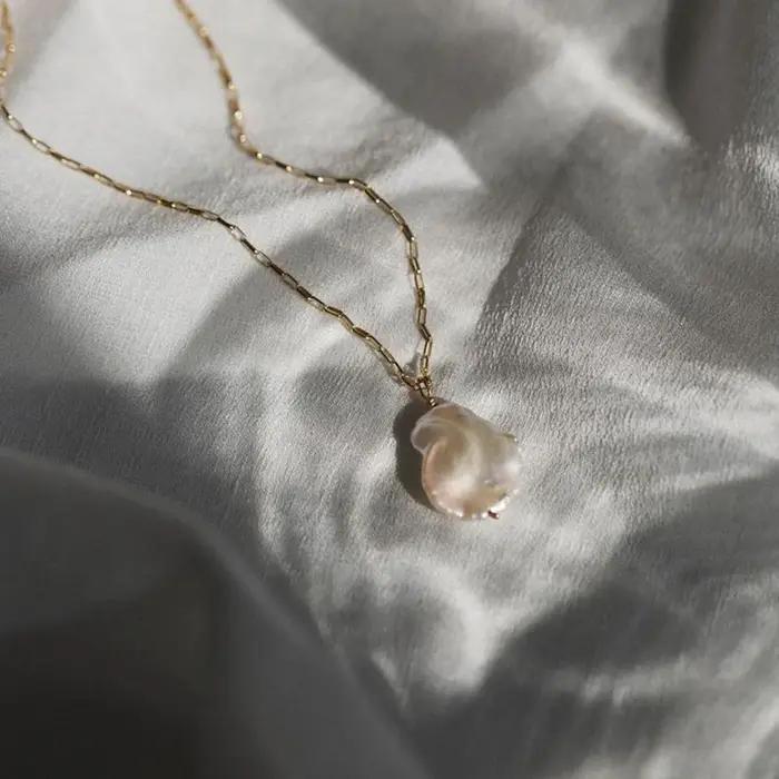 Collier de perles baroques naturelles remplies d'or 925 argent/14K